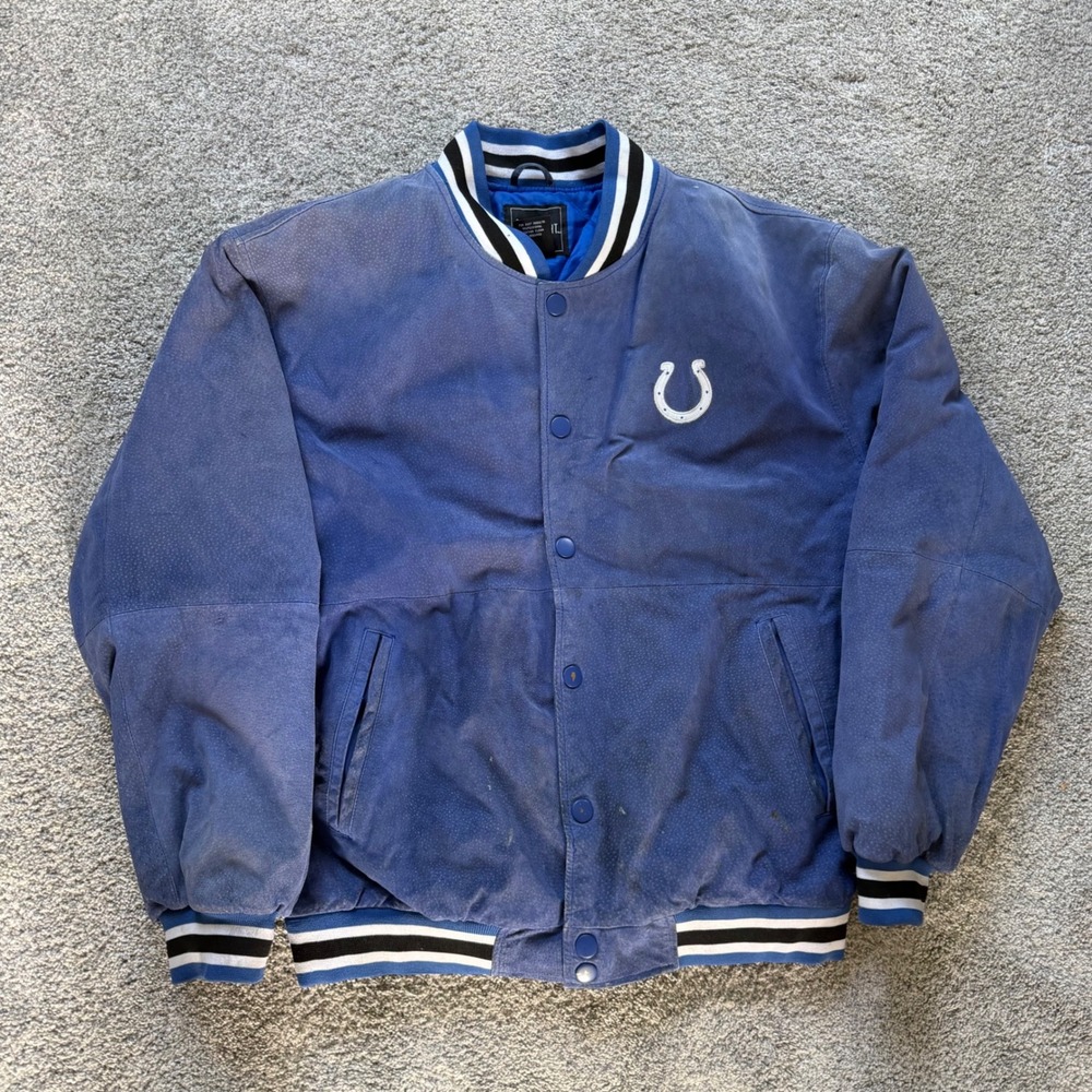Vintage Spotlight Indianapolis Colts Blue Suede Leather Varsity Jacket Large